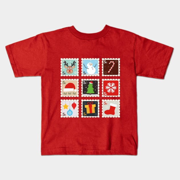 Christmas Stamps | Gift Ideas | Cute Design Kids T-Shirt by Fluffy-Vectors